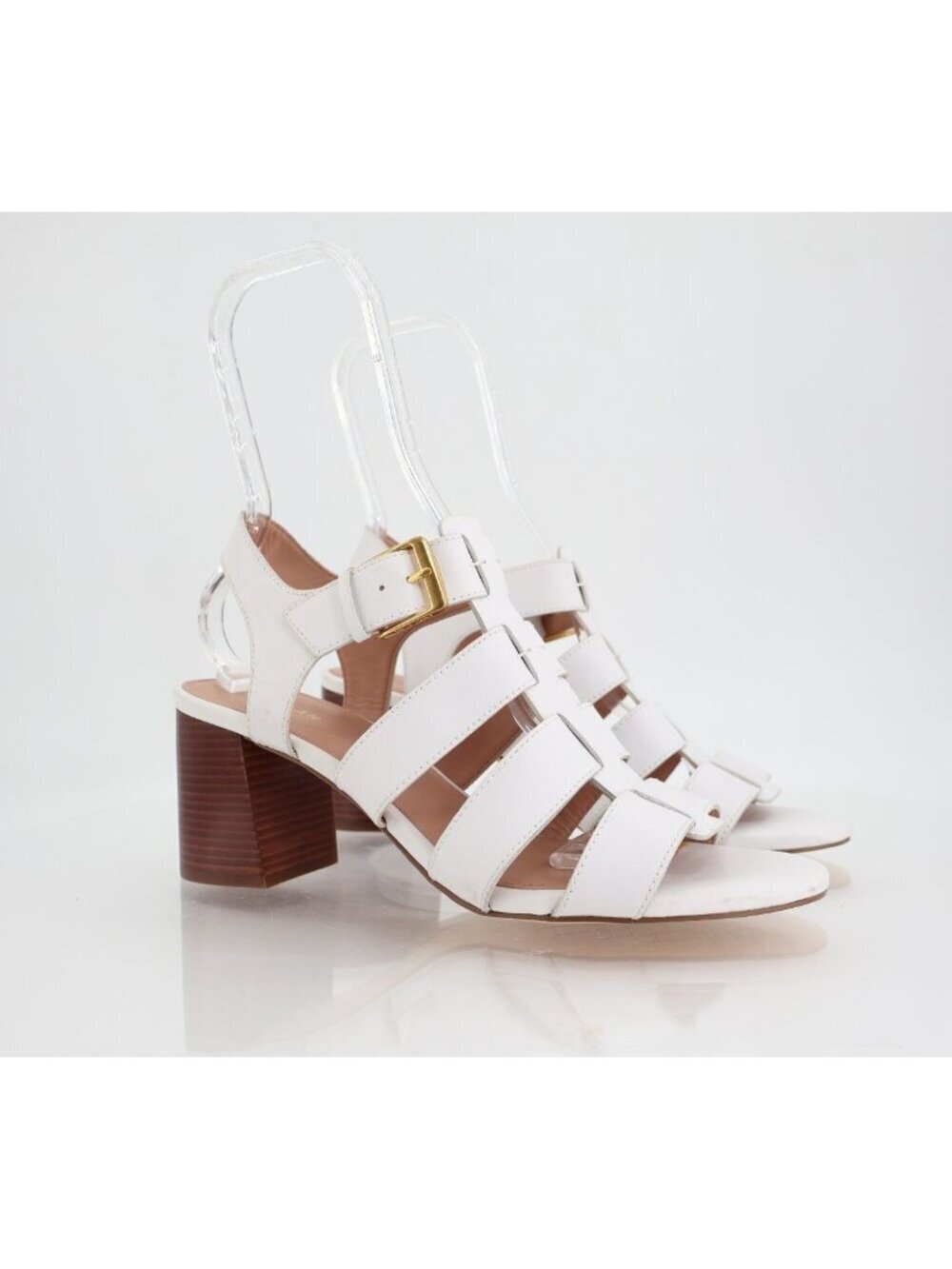 Cole Haan Womens Josie Fisherman Sandals White Leather Caged Block Heel 10B